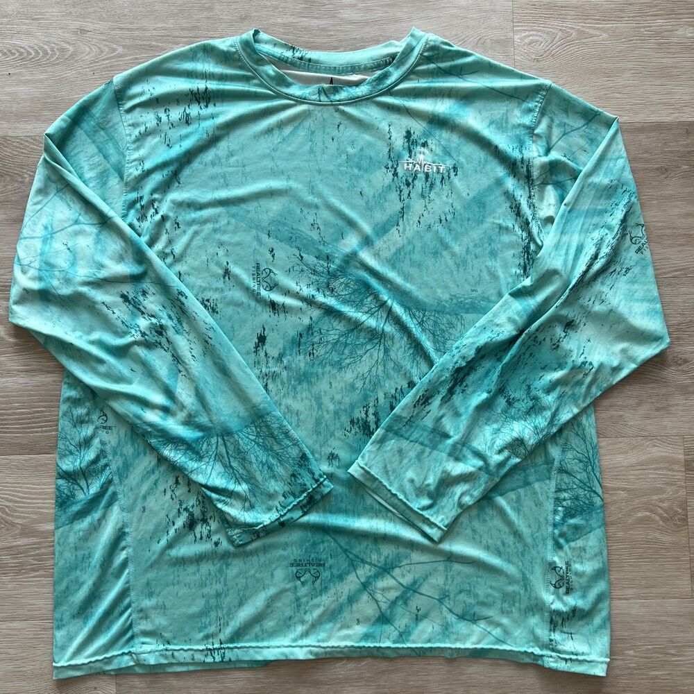 Habit Fishing Shirt Men's Green Long Sleeve Shirt Camo-Size L